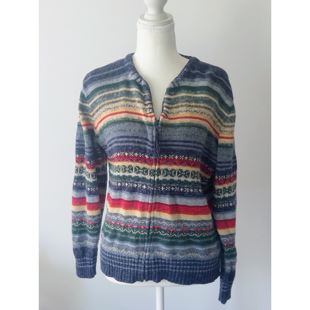 Vintage Tiara International Fair Isle Cardigan Sweater M Ramie Cotton Y2K
